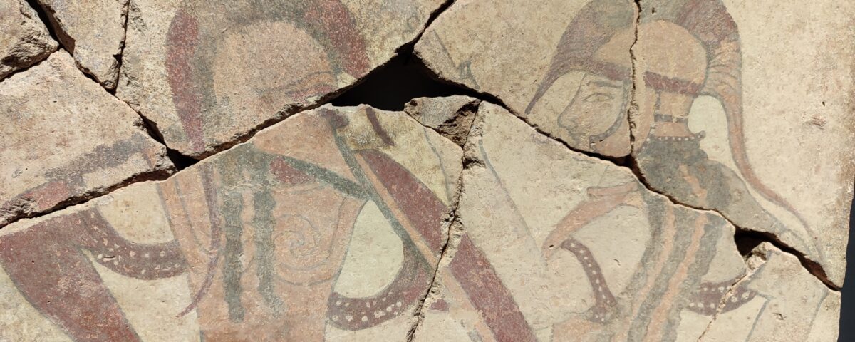 Lastra terracotta dipinta Achille e Pentisilea dettaglio